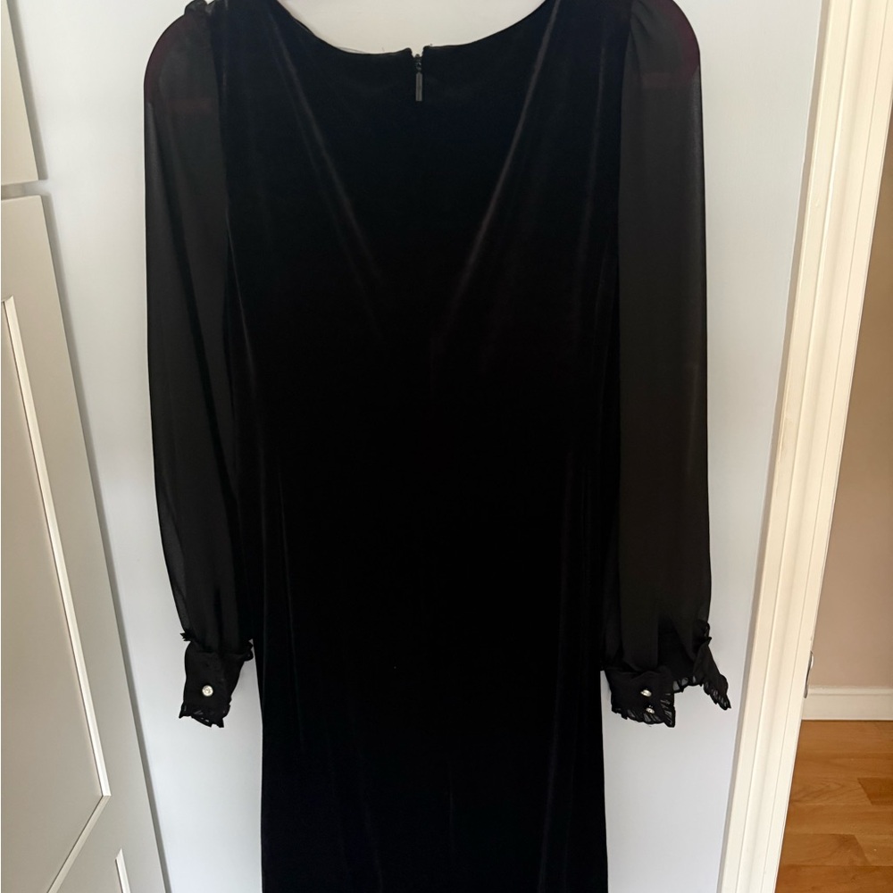 NWT Karl Lagerfeld Black Sheer-Sleeve Shift Dress - Picture 8 of 8